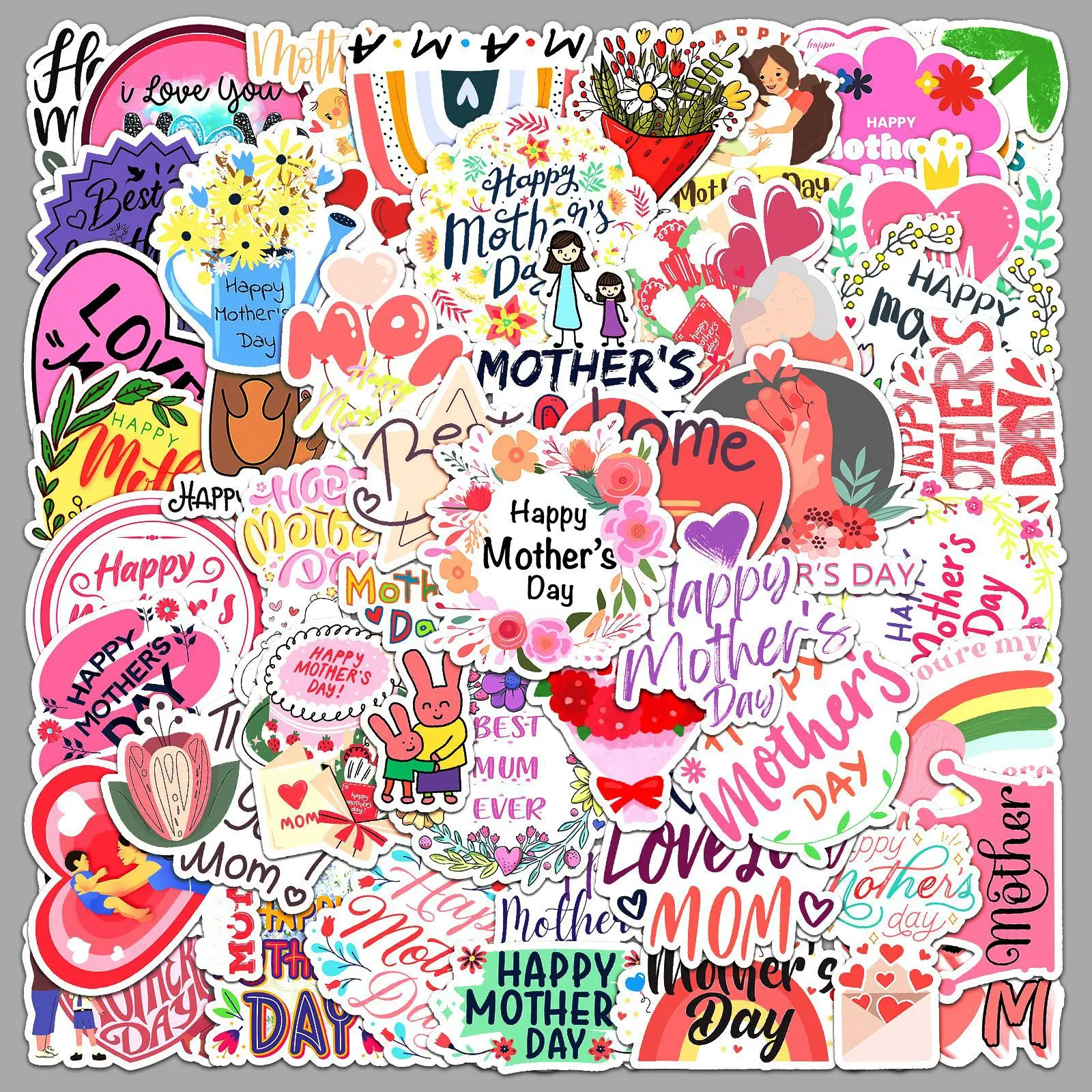 50 Pegatinas de Graffiti de Dibujos Animados para el Día de la Madre, Regalo con Frase 'Te Amo Mamá', para Decorar Cuadernos, Maletas, Guitarras, Teléfonos, Juguetes