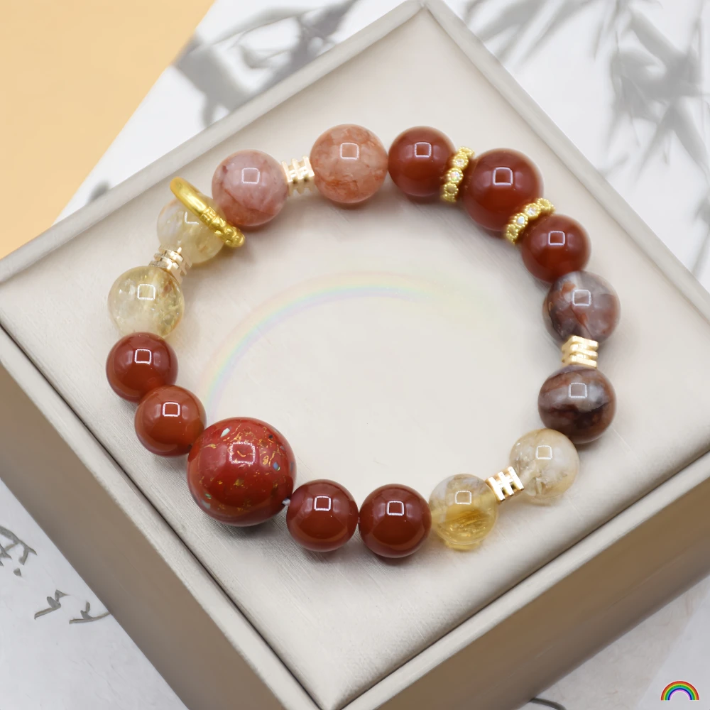 

Nezha Original Natural Red Agate Yellow Crystal Round Beads Qiankun Circle Personalized Handstring Rwbuy Brand Jewelry Design
