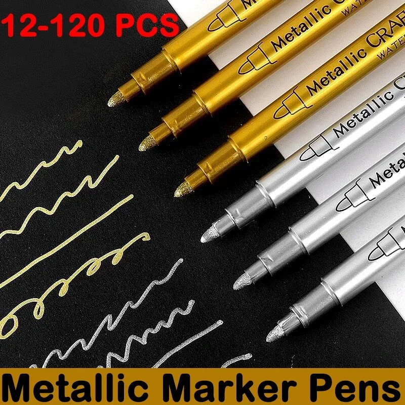 12/120 Stück Gold Silber Farbe Metallic Farbe Marker Stift permanente Text marker für Künstler Illustration DIY Kunst liefert Briefpapier