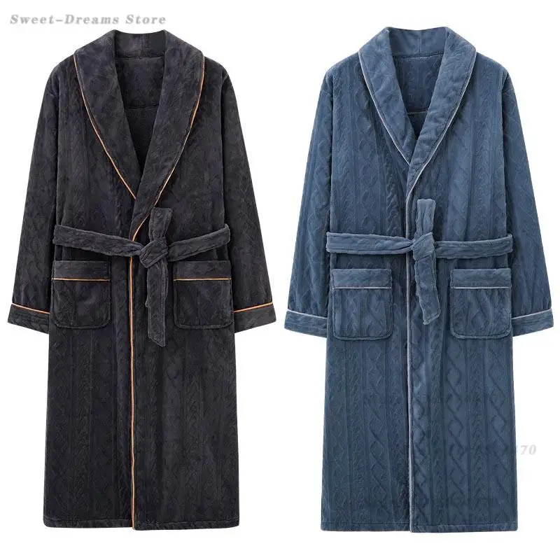 Winter New Flannel Robe Men's Large Size 4XL Kimono Gown Bathrobe Shower Peignoirs Thickened Loose Sleepwear Nightgown Homewear