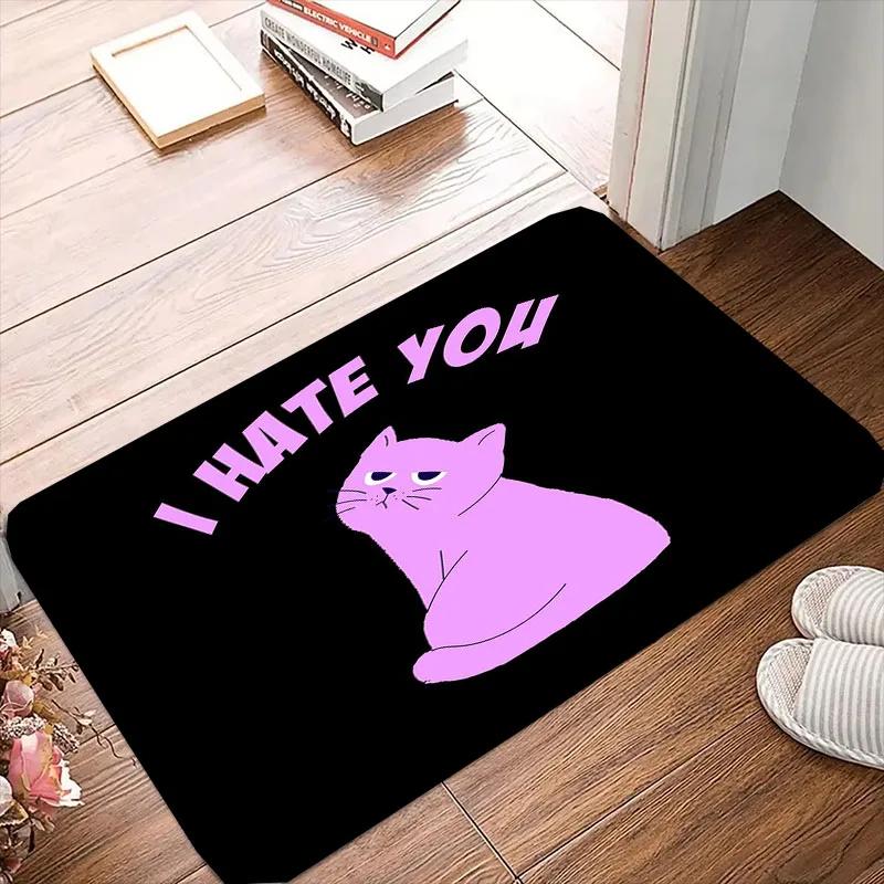 I HATE YOU Cute Cat Bath Mats Anti-Slip Entrance Doormat Outdoor Front Door Floor Living Room Carpet Kitchen Welcome Rug