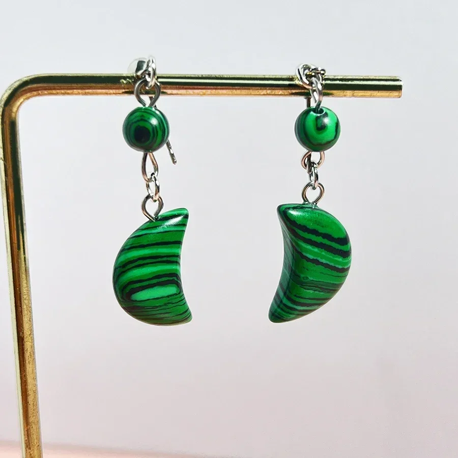 Moon Shape Malachite Dangle Earrings for Women New Design Natural Stone Jewelry Handmade Bijoux Wedding Party Statement Earrings