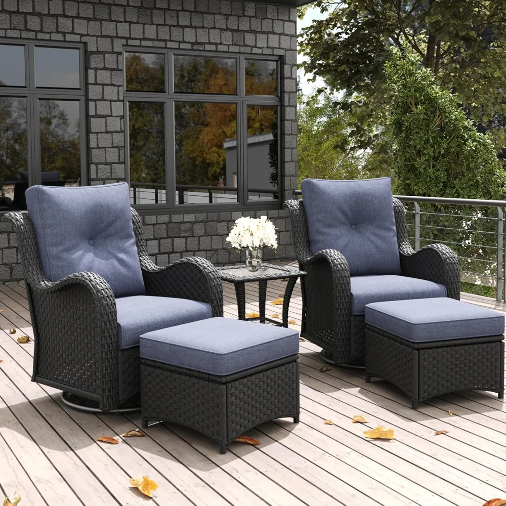 

5 Pieces Outdoor Patio Furniture Set, Rattan Wicker Swivel Rocker Chairs Sets with Ottomans, Swivel Glider Chairs, and Coffee T