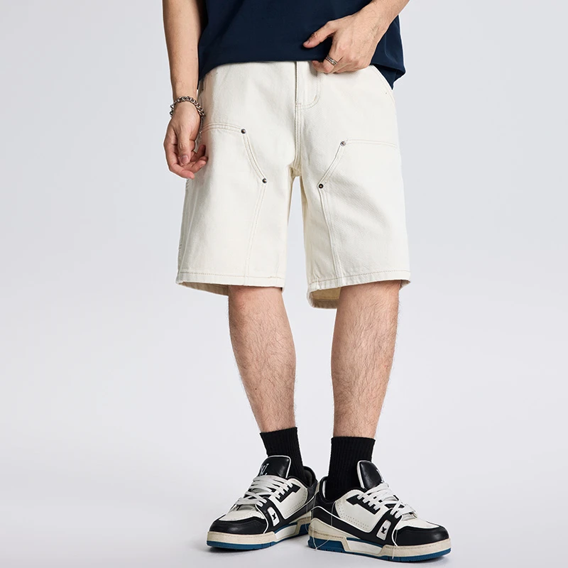Men Summer Streetwear Fashion Plus Size Loose Casual White Denim Cargo Shorts Cityboy Medium Length Jeans Shorts Pants