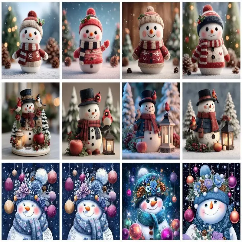 

CHENISTORY Oil Painting By Number Snowman Wall Art DIY Frame Pictures By Numbers Christmas Acrylic Canvas Home Decoration