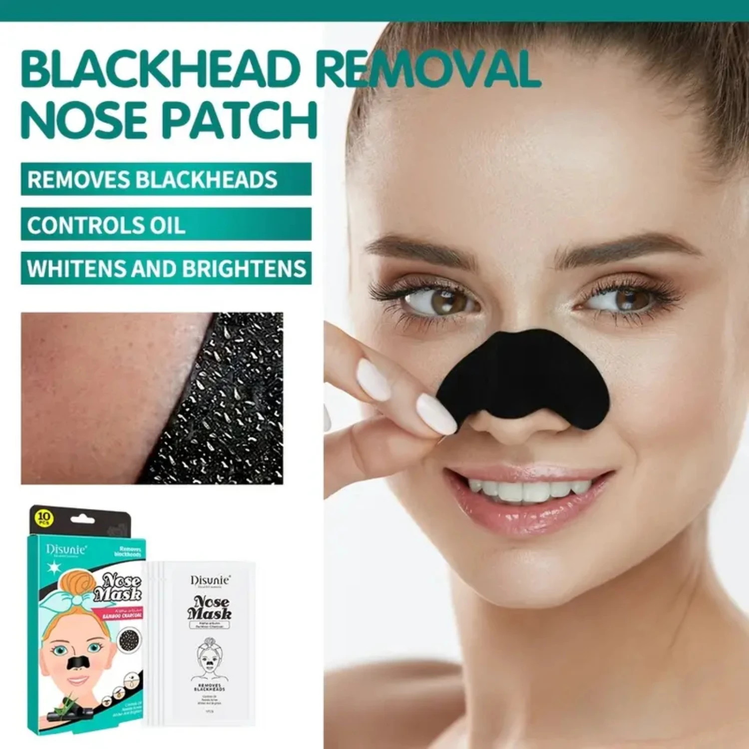 Gentle Nourishing Bamboo Charcoal Blackhead Nose Mask - 10pcs, Hydrating Acne Solution for Clean Pores, Clear Skin, and Healthy 