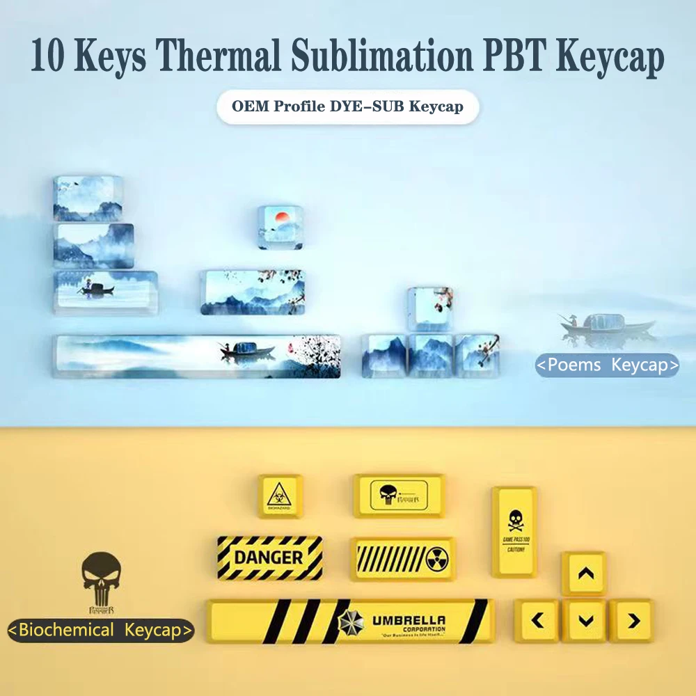 10 Keys Biochemical PBT Double Shot Keycaps Space Bar For Mechanical Keyboard Rouge Poems Cheese Gk61 Custom OEM Profile Keycap