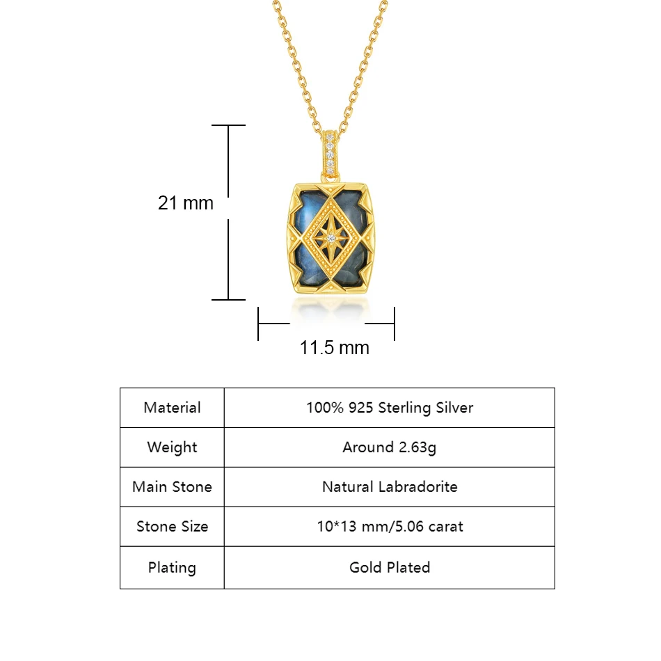 Allnel-女性用スターリングシルバーとゴールドのペンダントネックレス,ネックレス,チョーカー,925スターリングシルバー,天然宝石,ラブラドライト,上質で豪華なギフト,10x13mm