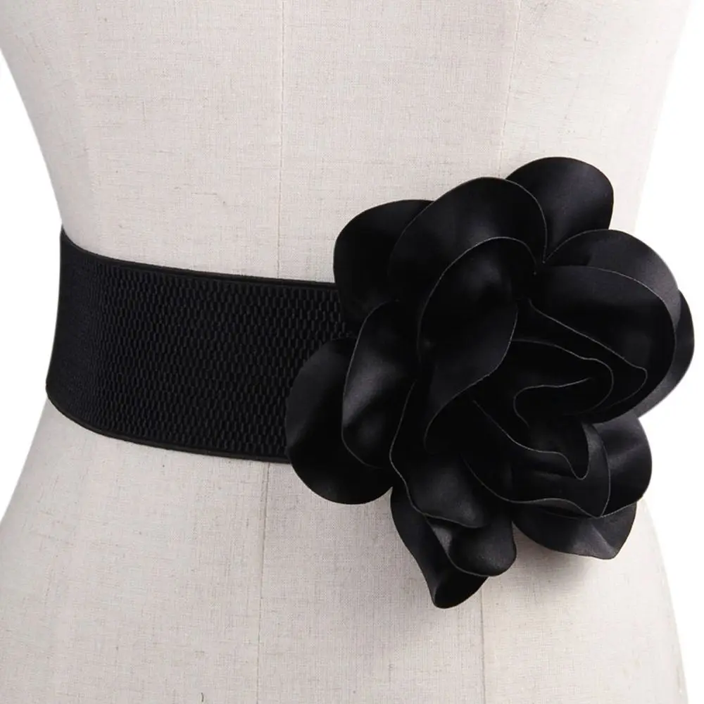 Women Skirt Dress Coat Casual Waist Band Large Flowers Waistband Wide Elastic Belt Ladies Dress Cummerbands