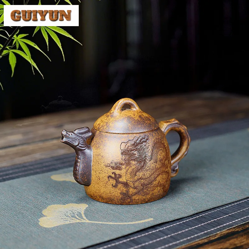 

340 мл Исин Фиолетовые глиняные чайники ручной работы Цинь Quan Dragon Pot Сырая руда Гипертермия Секция Грязевой чайник с фильтром Чайный сервиз Zisha