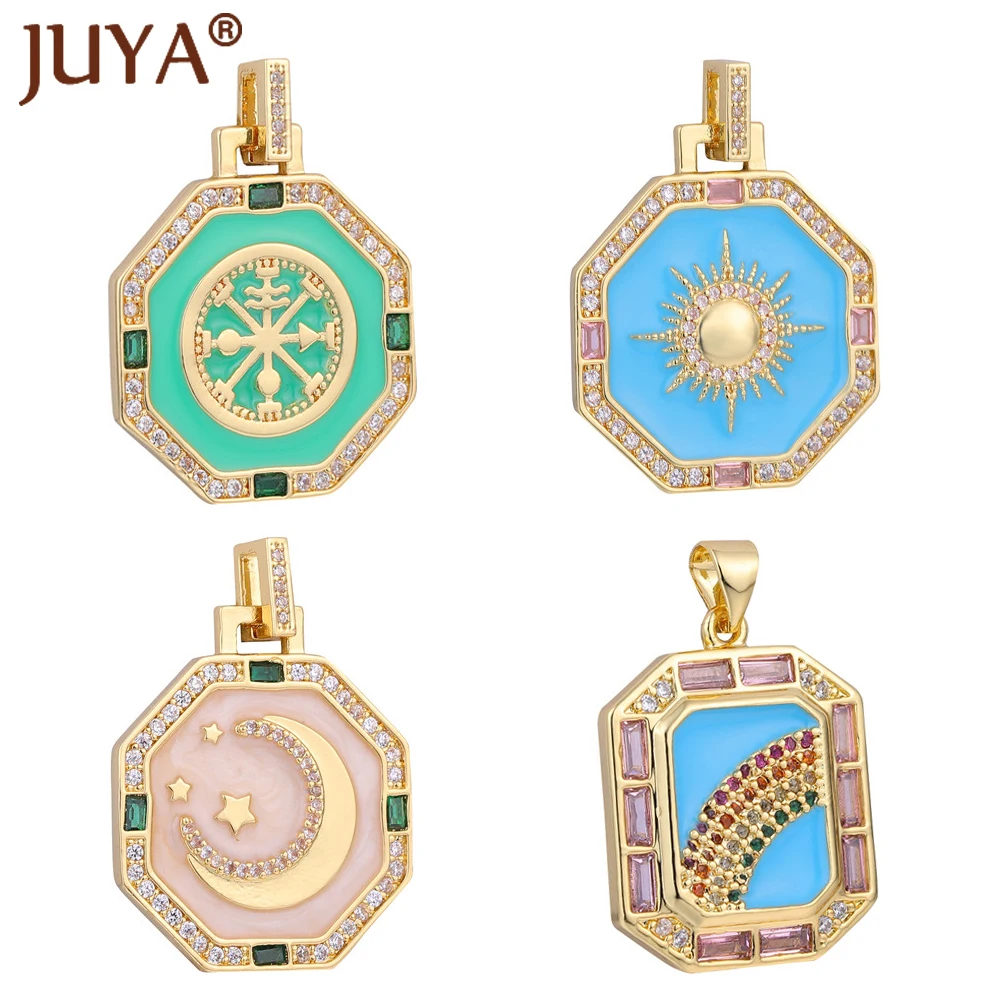 

Classic Oil painting Enamel Moon Sun Rainbow Pendants Big Zircon Print Charms Pendant For DIY Necklace Making Jewelry Accessorie