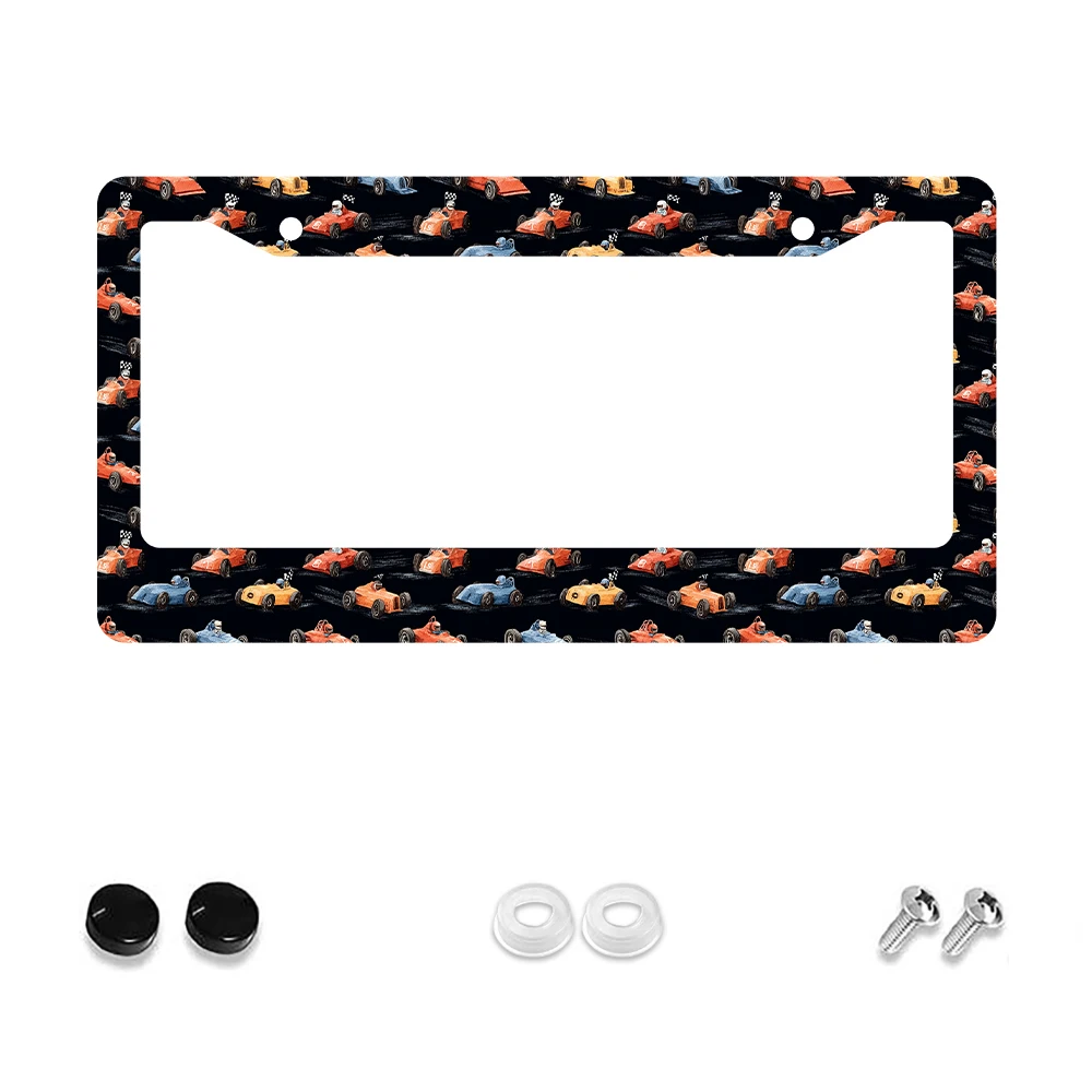 

1pc Black Colorful Racing Car Pattern 2 Hole License Plate Frame Aluminum Material 6x12 Inches with Screw Set Retro Novelty Car