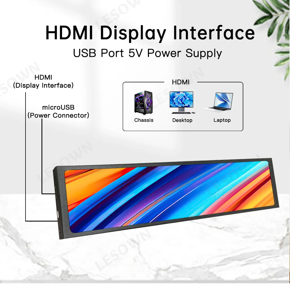 LESOWN Embedded Development Stretched Screen 12.3-inch 16:6 Capacitive Monitor for DIY Electronics with Type-C Input