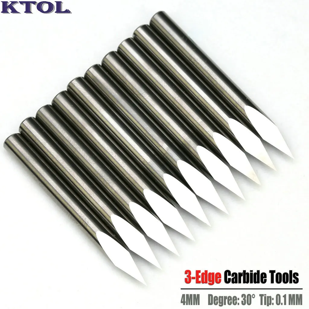 30 Angle 4x0.1mm 3-Edge PCB CNC Router Bit Engraving Tool Milling Cutter for Aluminium Metal V-Carv3ing Carbide Tungsten Endmill