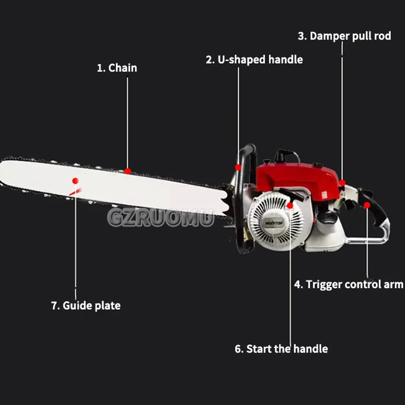 070 Household Chain Saw 105.7CC Powerful Logging Chainsaw High Power Two Stroke Logging Saw Portable Wood Cutting Saw