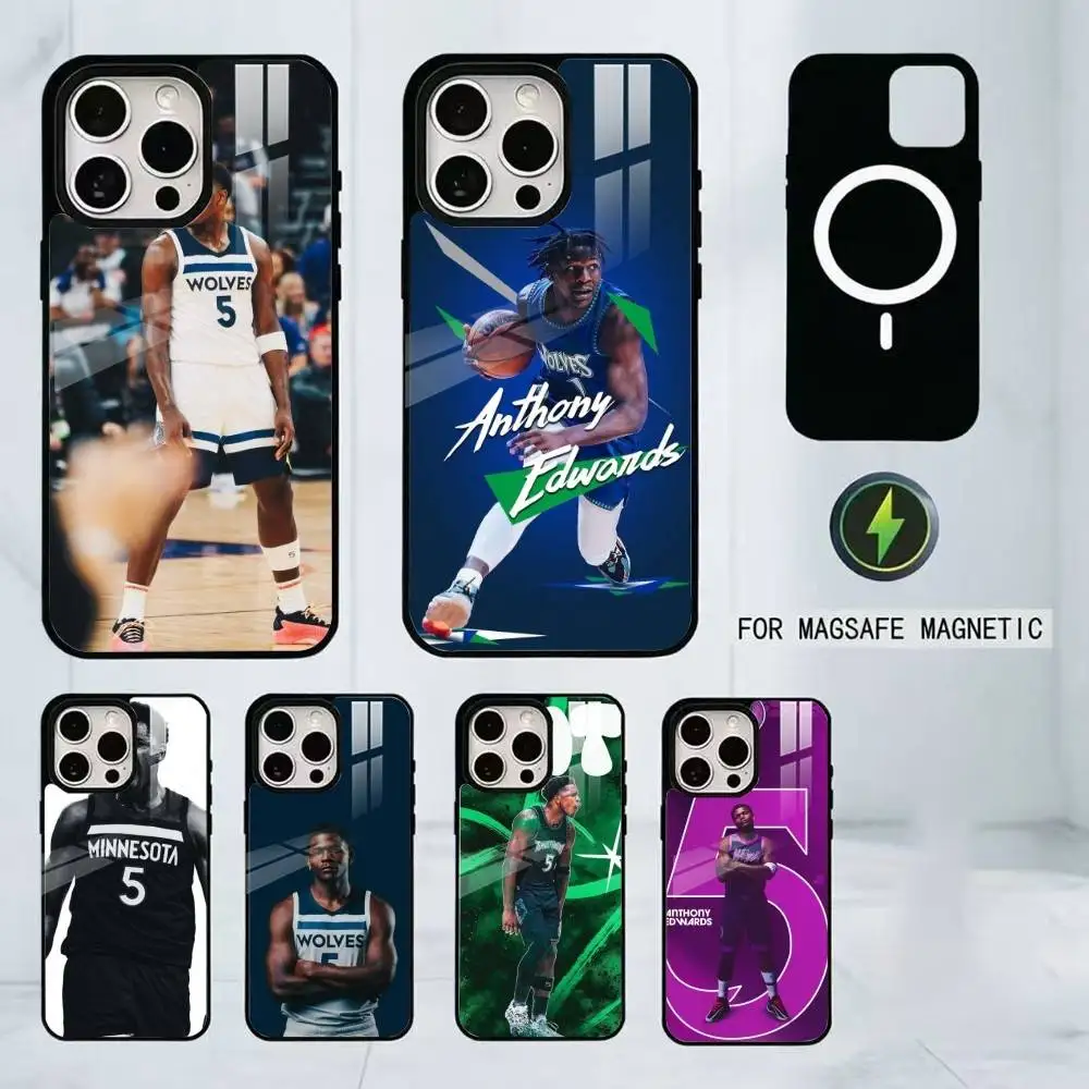 

B-Basketball A-Anthony E-Edwards Phone Case For iPhone17,16,15,14,13,12,11 Plus,Pro Magnetic with Magsafe Wireless Charging