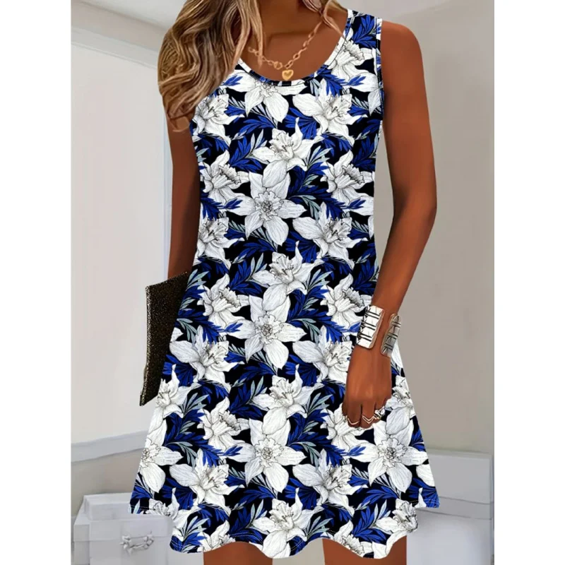 ชุดเดรสลายดอกไม้สำหรับผู้หญิง ชุดเดรสพิมพ์ลาย สีสันสดใส เหมาะสำหรับใส่กลางแจ้ง ใส่ได้ทุกวัน ฤดูร้อน ฤดูใบไม้ผลิ
