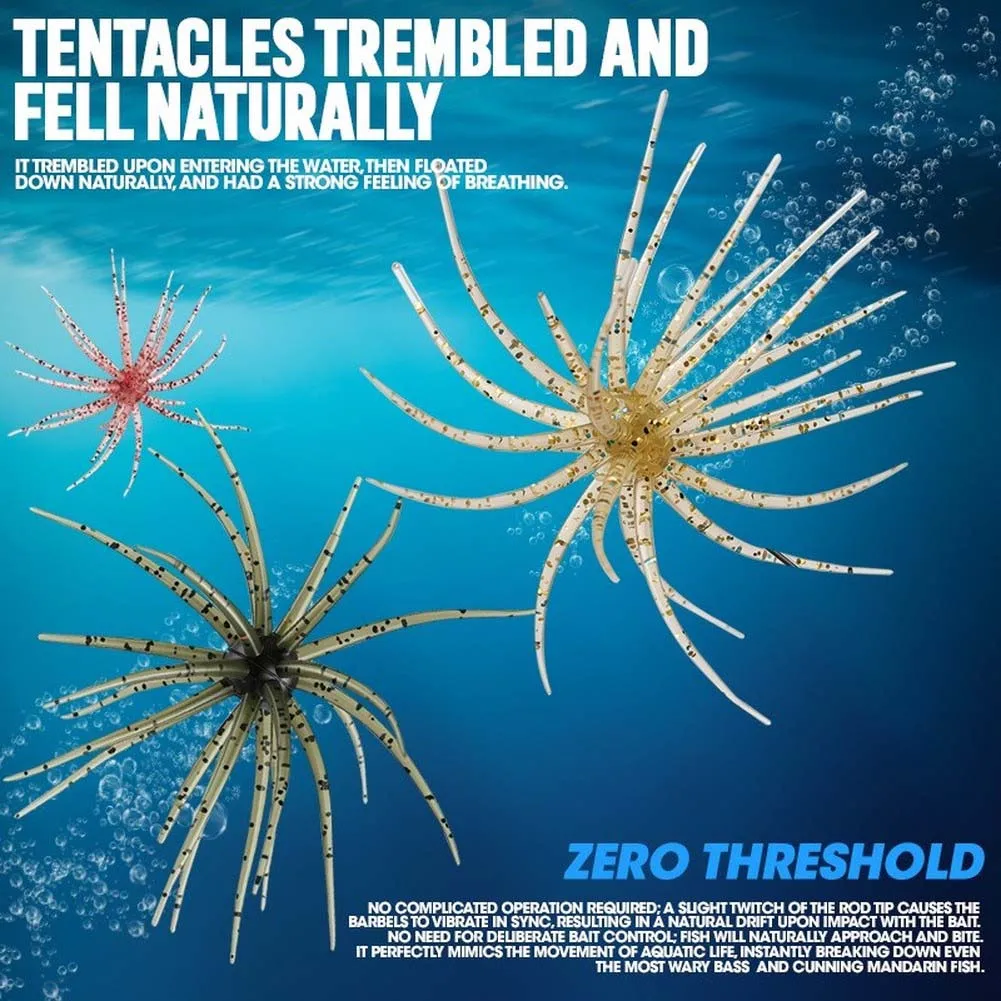 9pcs Floating Sea Urchin Soft Bait for Bass Trout Fishing TPE Material 11cm Length 10g Weight Natural Swimming Action