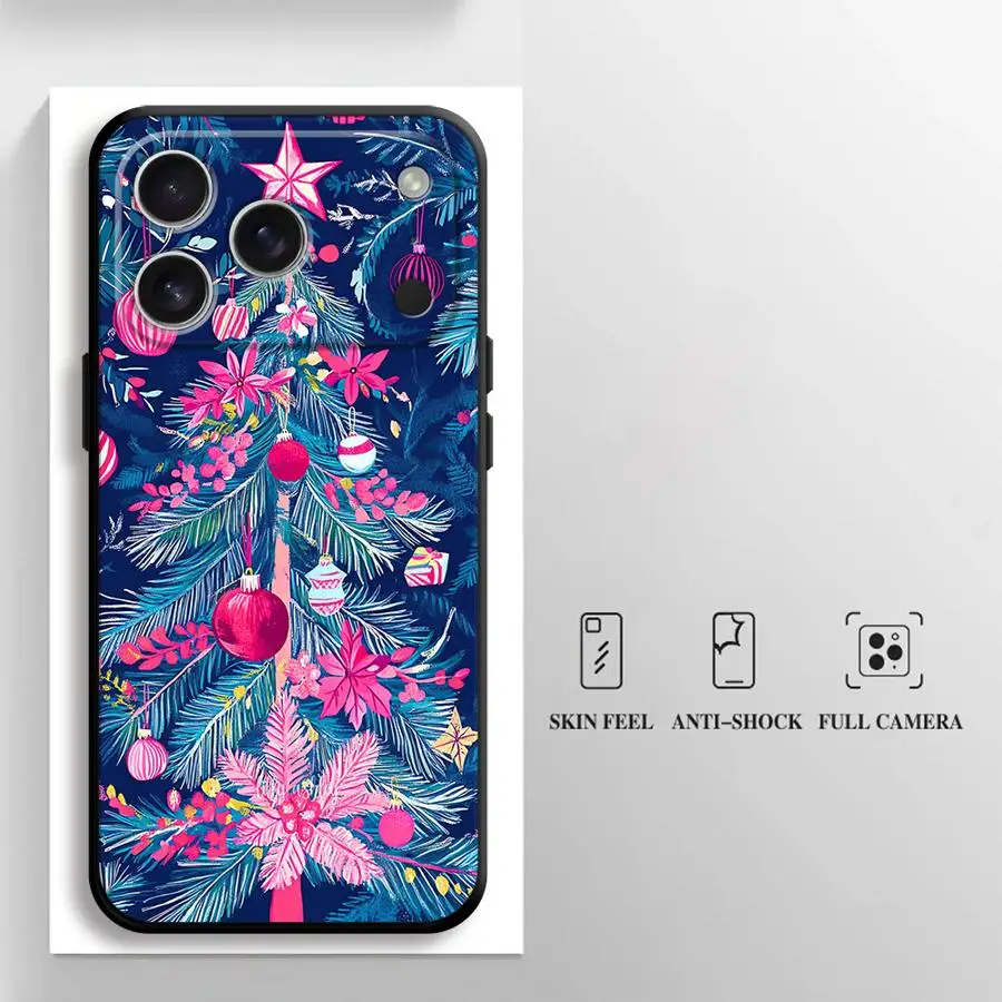 حافظة لهاتف آيفون XS Max 7 8 XR 17Air 15 16 14 Plus 13 12 11 17 Pro Max شجرة عيد الميلاد الوردي