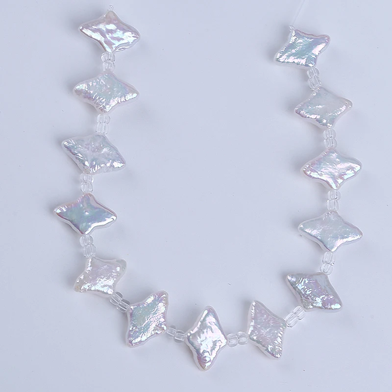 

Natural White 7" Length 10X15mm Four Pointed Star Shaped Irregular Baroque Freshwater Pearl With Side Hole DIY Jewelry Making