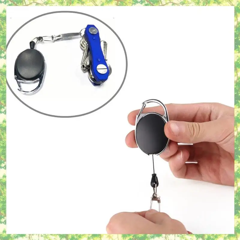 Smart-4X Heavy Duty Retractable Carabiner Badge Tinker Reels 60Cm Pull Wire With Key Ring Clip Black