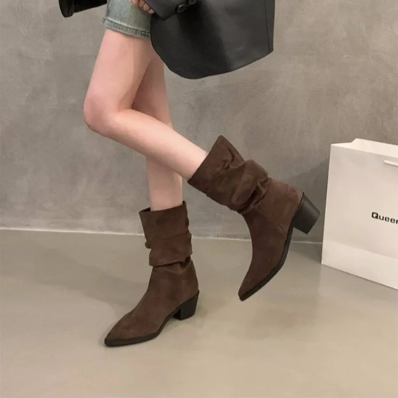 

2025 Hot Selling New Style Popular Women's Suede Long Boots Soft Platform Boots Side Zipper Women Western Solid Luxury Boots