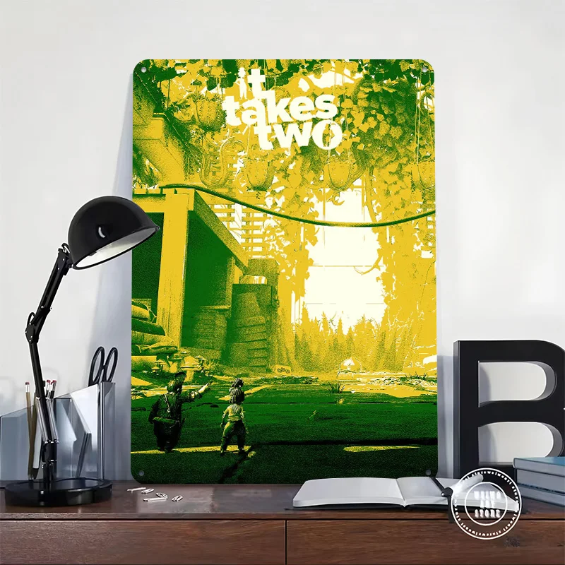 It Takes Two Game Cover Art Printed Poster Customized Wall Art Retro Vintage Metal Tin Signs for Gamer Gaming Room Decoration