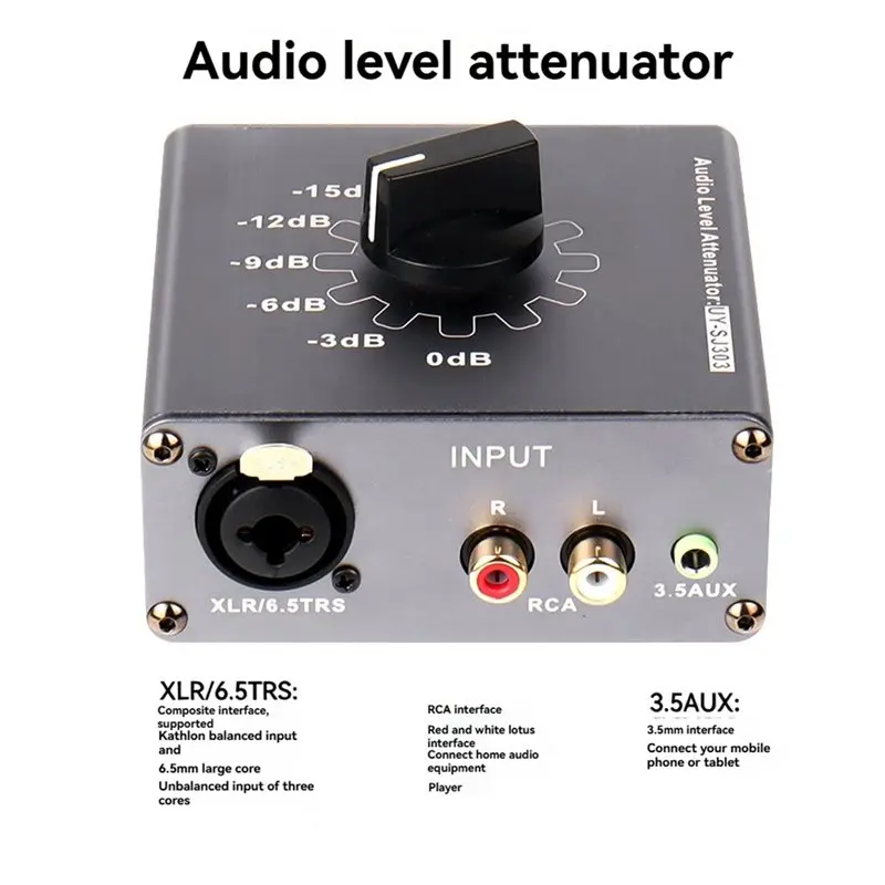 HFES XLR/6.5TRS For-RCA 3.5Mm AUX Audio Level Attenuator 0Db -3Db -6Db -9Db -12Db -15Db Adjustable Audio Attenuation Box