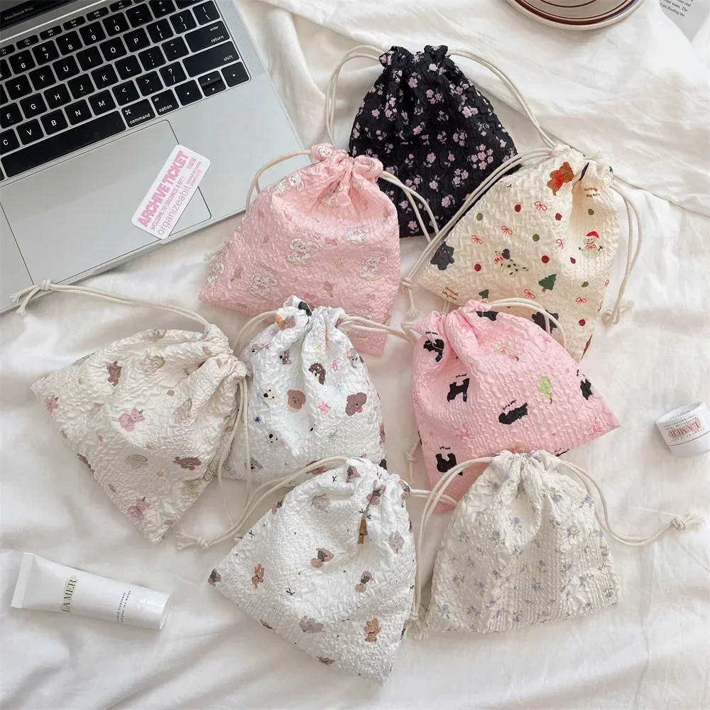 Cute Cute Bear Cartoon Drawstring Pocket Women Drawstring Bags Cosmetic Bag Makeup Bag Large Capacity Coin Purse Coin Pouch