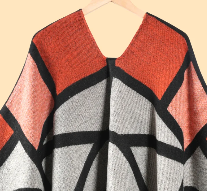 Nuovo poncho geometrico etnico svasato ispessito mantello avvolgente per le donne mantello da viaggio per fotografia