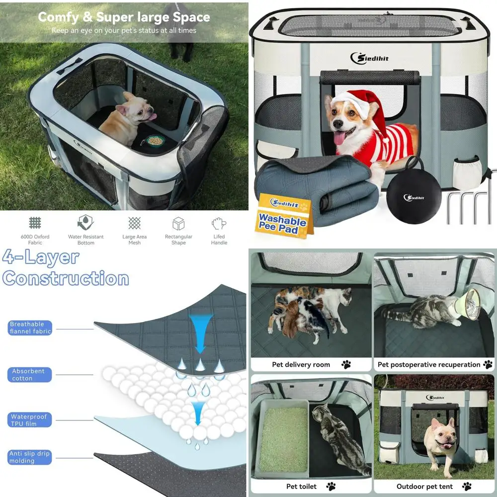 

Портативный складной манеж для собак для использования в помещении/на улице, идеально подходит для мелких животных и путешествий, с сумкой для переноски (серый, маленький размер)