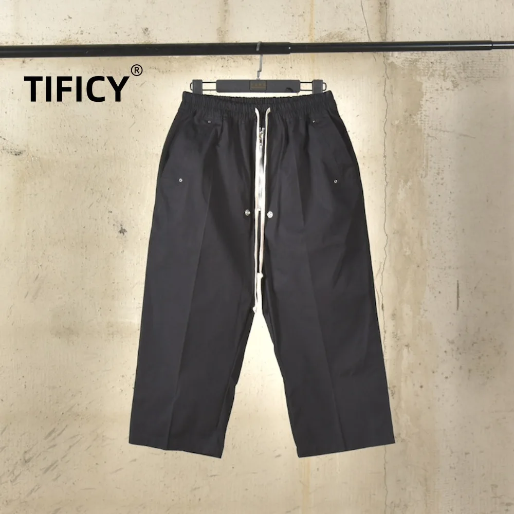 

High Street Dark RO Cropped Pants Men's Hard Cotton Woven Straight Leg Pants Fashionable Zipper Streetwear Fashion Pants