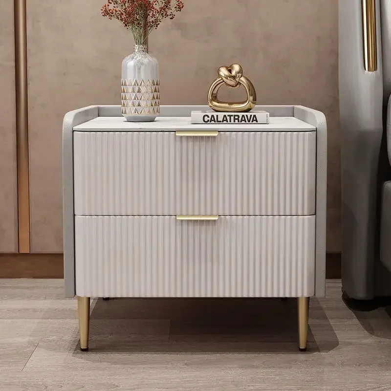 

Легкий роскошный минималистичный современный скандинавский прикроватный столик из цельного дерева, полный набор из шиферной кожи, красный шкаф для хранения в спальне