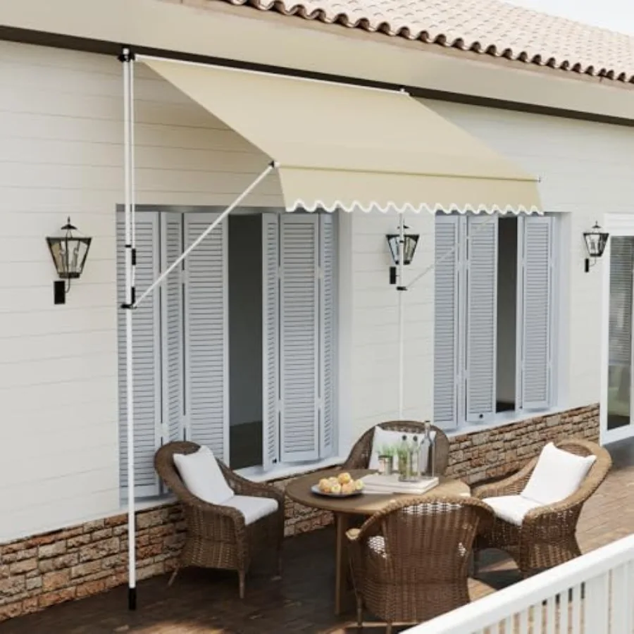 Patio Sunshade Shelter for Outdoor Use, Aluminum Frame with Beige 280G Polyester Fabric, Water-resistant and Adjustable Manual