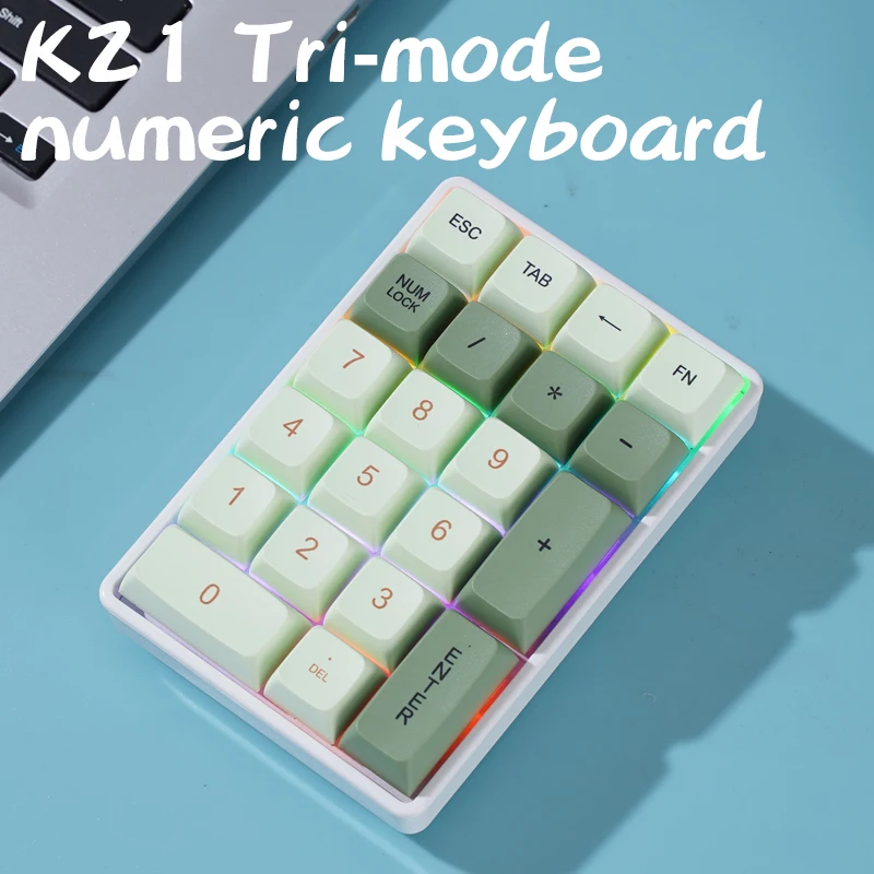 FREEWOLF K21 Wireless Mechanical Numeric Keypad 21 Keys Tri-Mode Bluetooth 2.4G USB-C Hot Swap RGB Numpad for Accounting