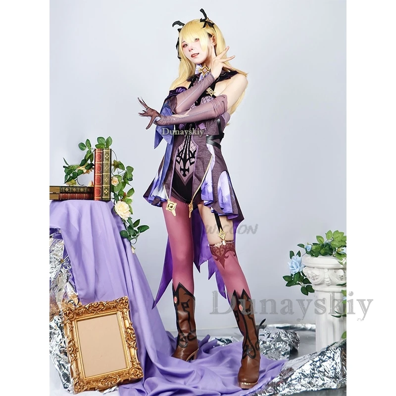 Game Genshin Impact Cosplay Costume Fischl Cosplay Fish A Always Night Dream Amy Gothic Costume Skin Moon City Wig Outfits sexy