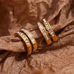 E.B.belle Classic Design Double Layer Zircon CC Hoops 18K Gold Plated Stainless steel earrings woman Luxury quality Jewelry