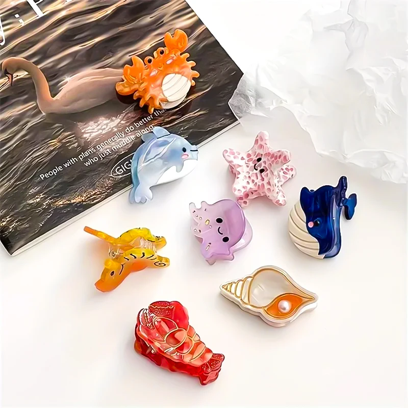 Acetate Ocean Animal Hair Clips for Women Non-Slip Summer Beach Accessories Crab Starfish Whale Multi-Pack Gifts image 4