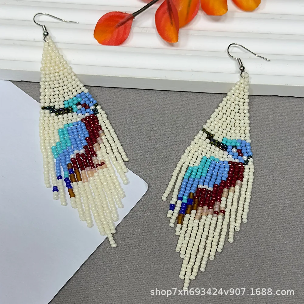 

Серьги ZGMXR из рисовых бусин с кисточками, женские, в богемном стиле, оригинальные, с птичьим узором, модные, простые, креативные, ручной работы, из бисера