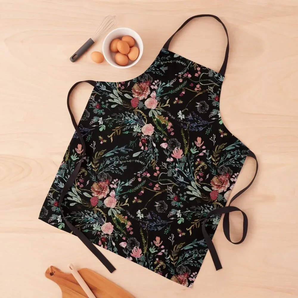 

Midnight Floral Apron For Home Accessories painters Customizable Woman Apron