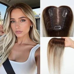 Bruin Asblond Remy Menselijk Haar Toppers Zijde Kant Basis 3 Clips 12 inch Haar Topper in Haarverlenging Dagelijks voor Vrouwen Haaruitval