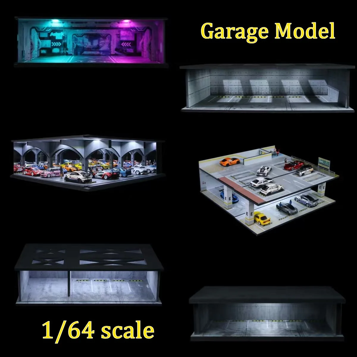 Diorama 1:64 Scale Diecast Car Garage Model Underground City Parking Lot LED Lighting Scene Model Gifts