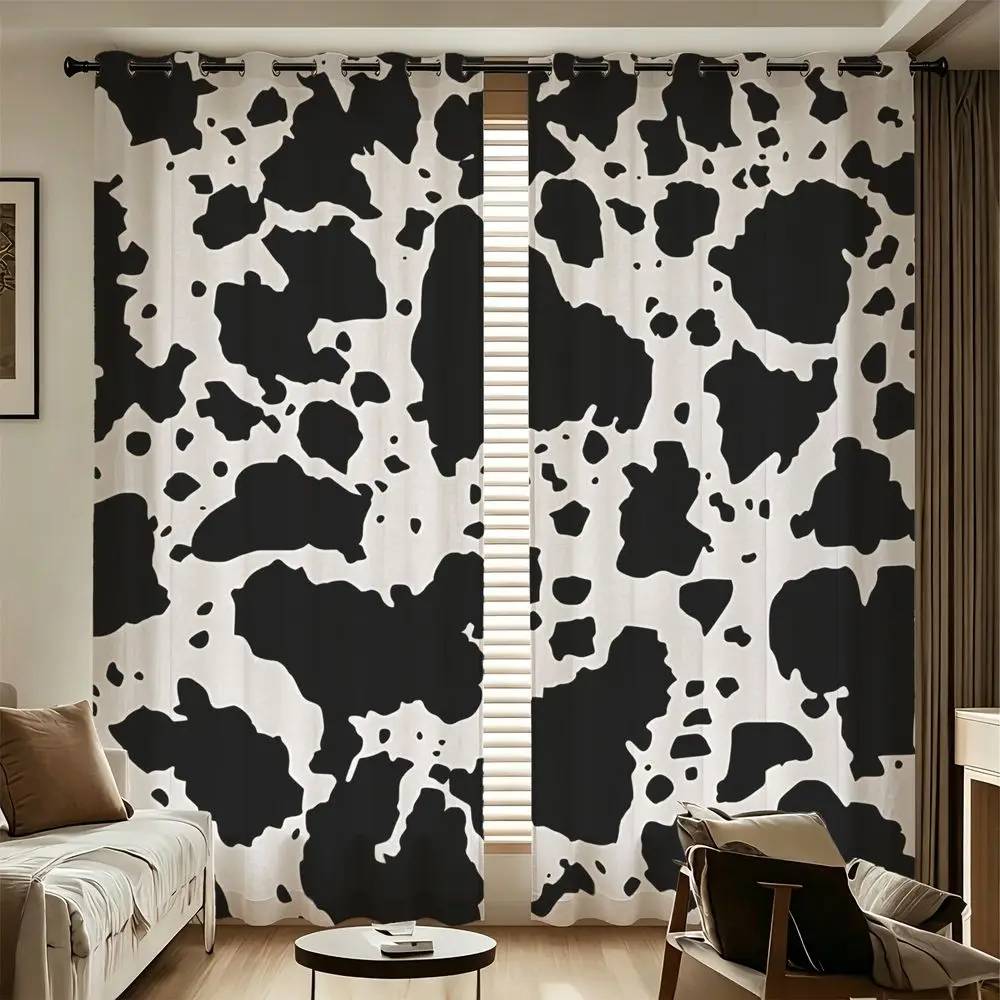 Cow Spot Printed Curtains 2 Panels Light Blocking Rate 85% Darkening Decoration Curtains Farm Minimalist Window Shade