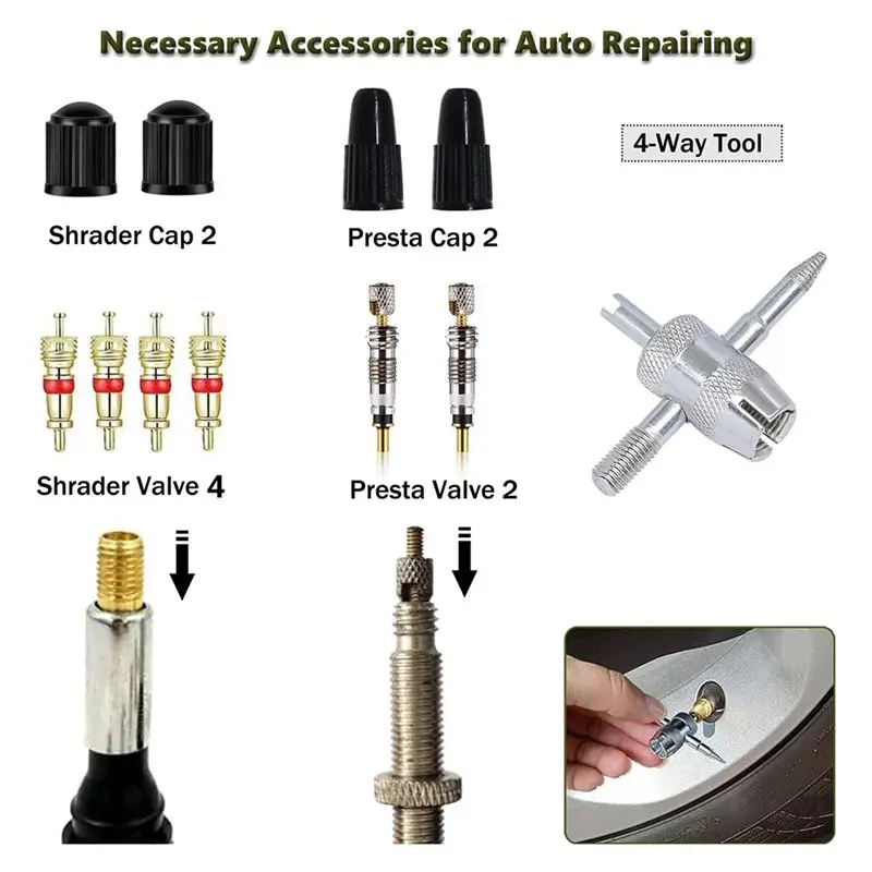 ABSJ-R134A R12 A/C Schrader Valve Stem Core Remover Tool, Tire Valve Stem Removal Tool Kit For Car Bicycle Tyre RV Truck