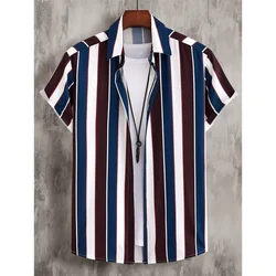 2023 Male Clothes Simple Stripes 3d Hawaiian Shirt Men Clothes Loose Breathable Men's Shirts Summer Male Shirts Short Sleeve