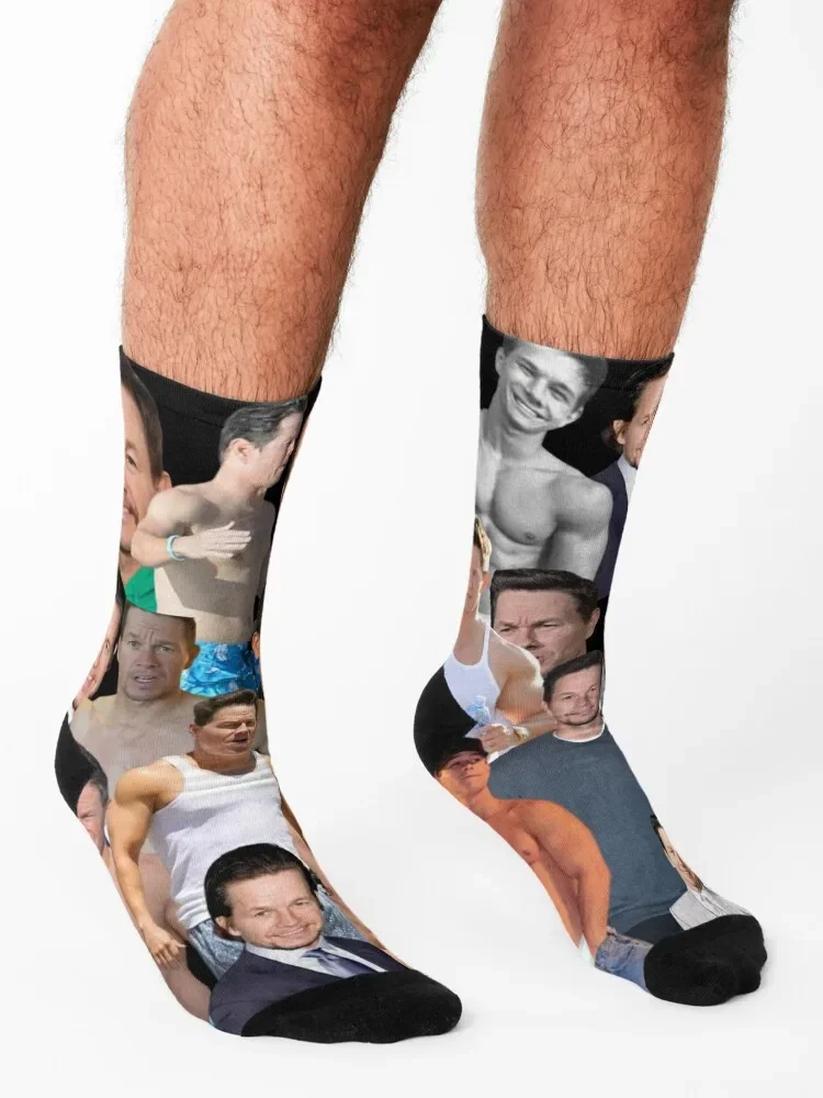 جوارب مارك واالبرج فوتو كولاج سنو غير قابلة للانزلاق جوارب رجبي سعيدة للرجال للسيدات