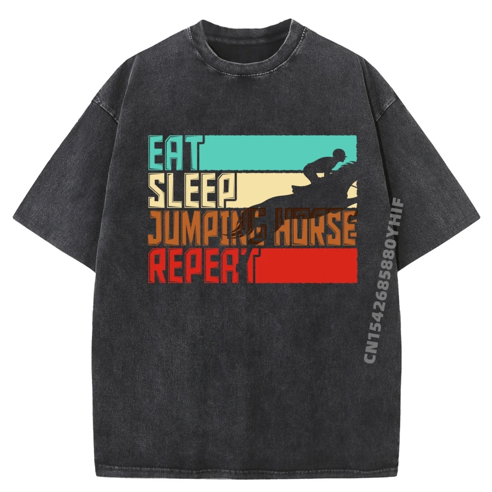 

Slogan Tops & Tees Classic Simple High Quality Printed T Shirt Mens Washed T-shirt Vintage Eat Sleep Repeat Jumping Tops