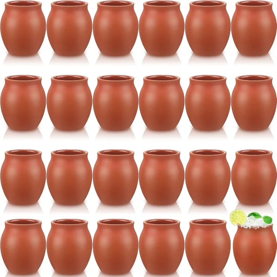 Set of 24 (3oz) Cantaritos de Barro Mexicanos Mini Cantaritos Shooters Pottery Cocktail Glasses for Tequila, Margaritas, Mojitos