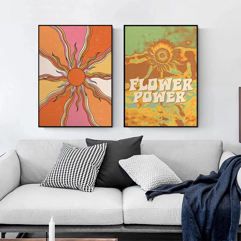 70s Vintage Love Flower Power Peace Hippie Wall Art Canvas Painting Nordic Posters and Prints Wall Picture for Room Home Decor