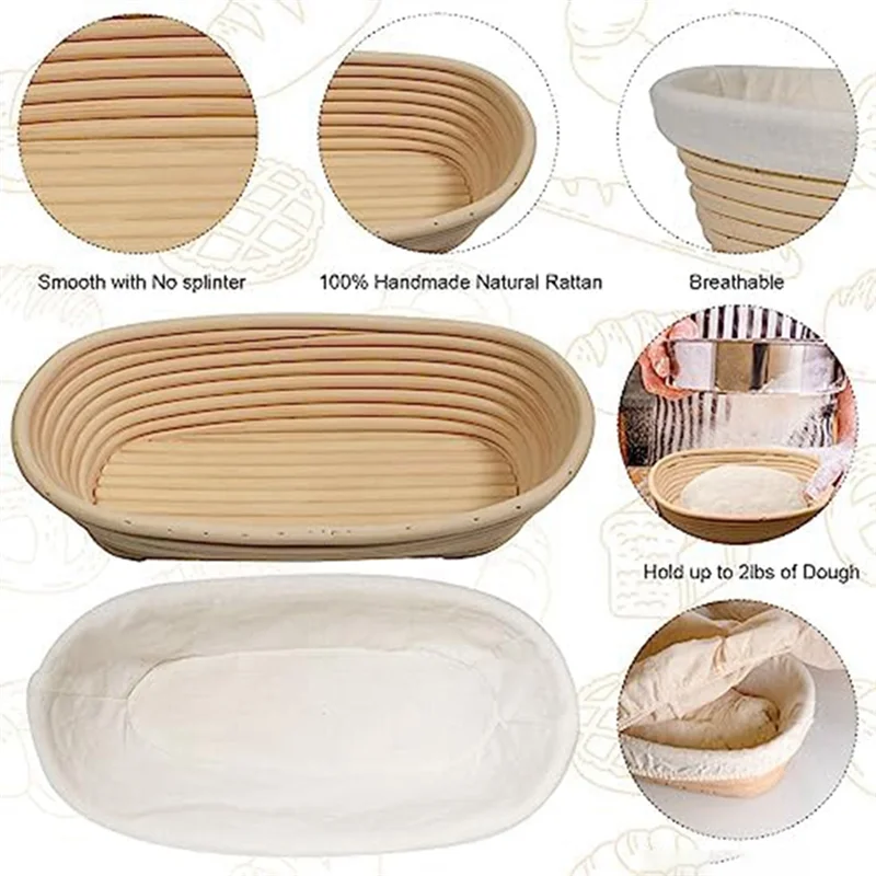 1Pcs Bread Baking, Oval Bread Fermentation Basket, with Flour Mixer Accessories, Used for Kitchen Making